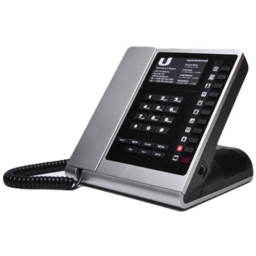 Bittel UNOAS 3S Silver Single Line Hospitality Phone w/ 3 Guest Service Buttons Speakerphone (Plastic Overlay)