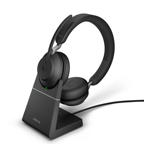 Jabra Evolve 2 65 Wireless Headset Link 380a MS Stereo Headset with Stand - Black