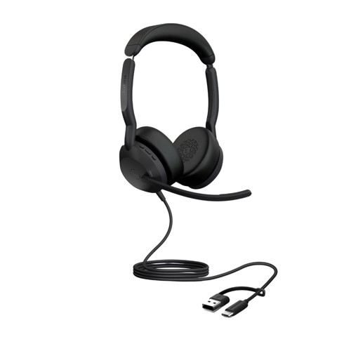 Jabra Evolve2 50 USB C/A - MS - Stereo, Black, Dual Ear with Headband, Two Ear, Stereo, USB